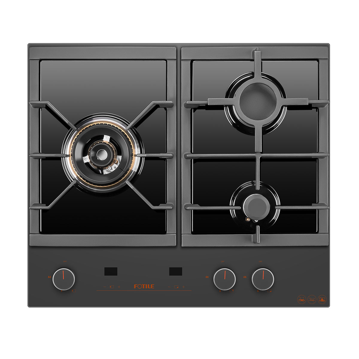 GLG60305-Y 600mm 3 Burner Black Glass Cooktoop Matte Grey