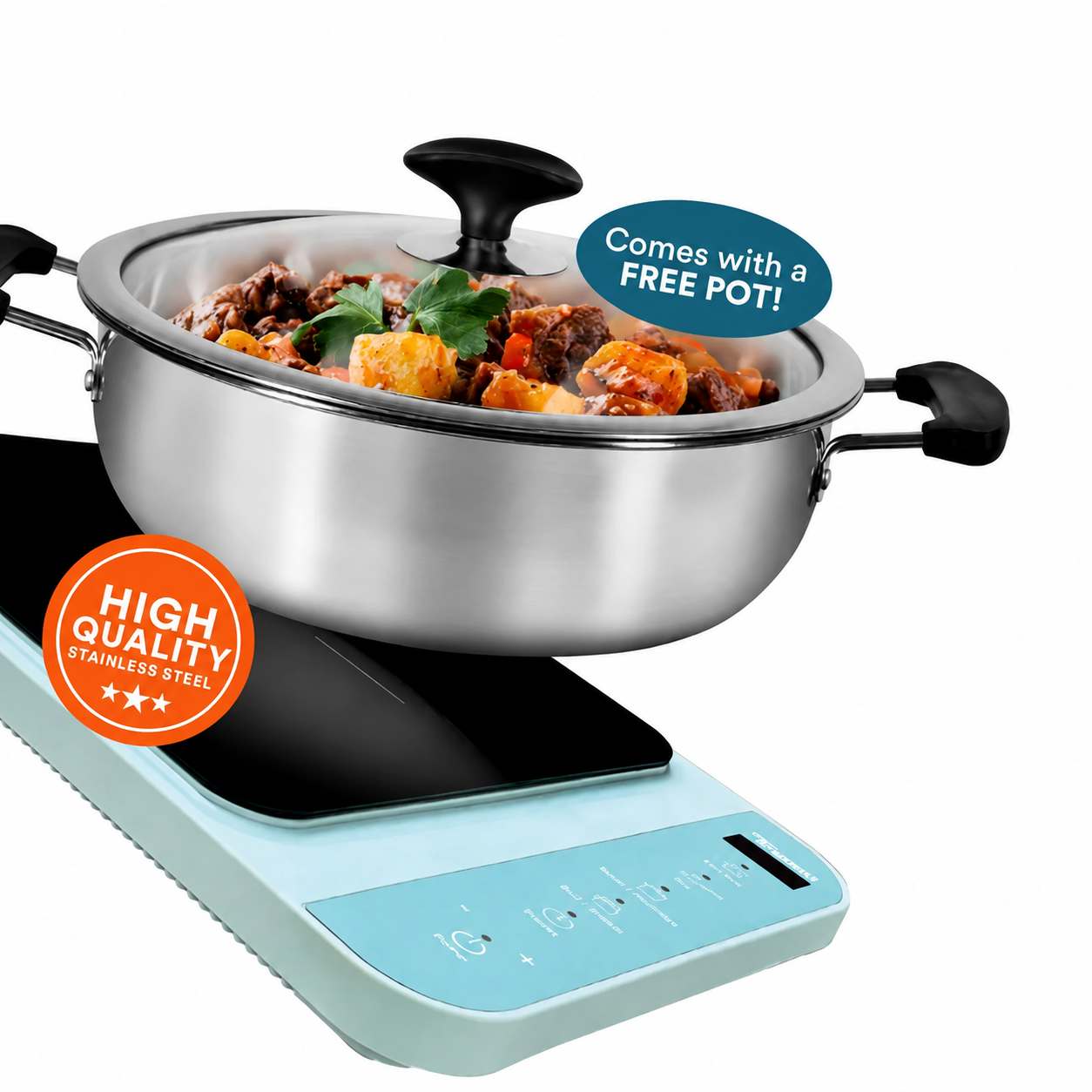 Digital Hob Induction Cooker with FREE Stainless Steel Pot IH12V12| Precise Temperature Control · Multiple Safety Protection