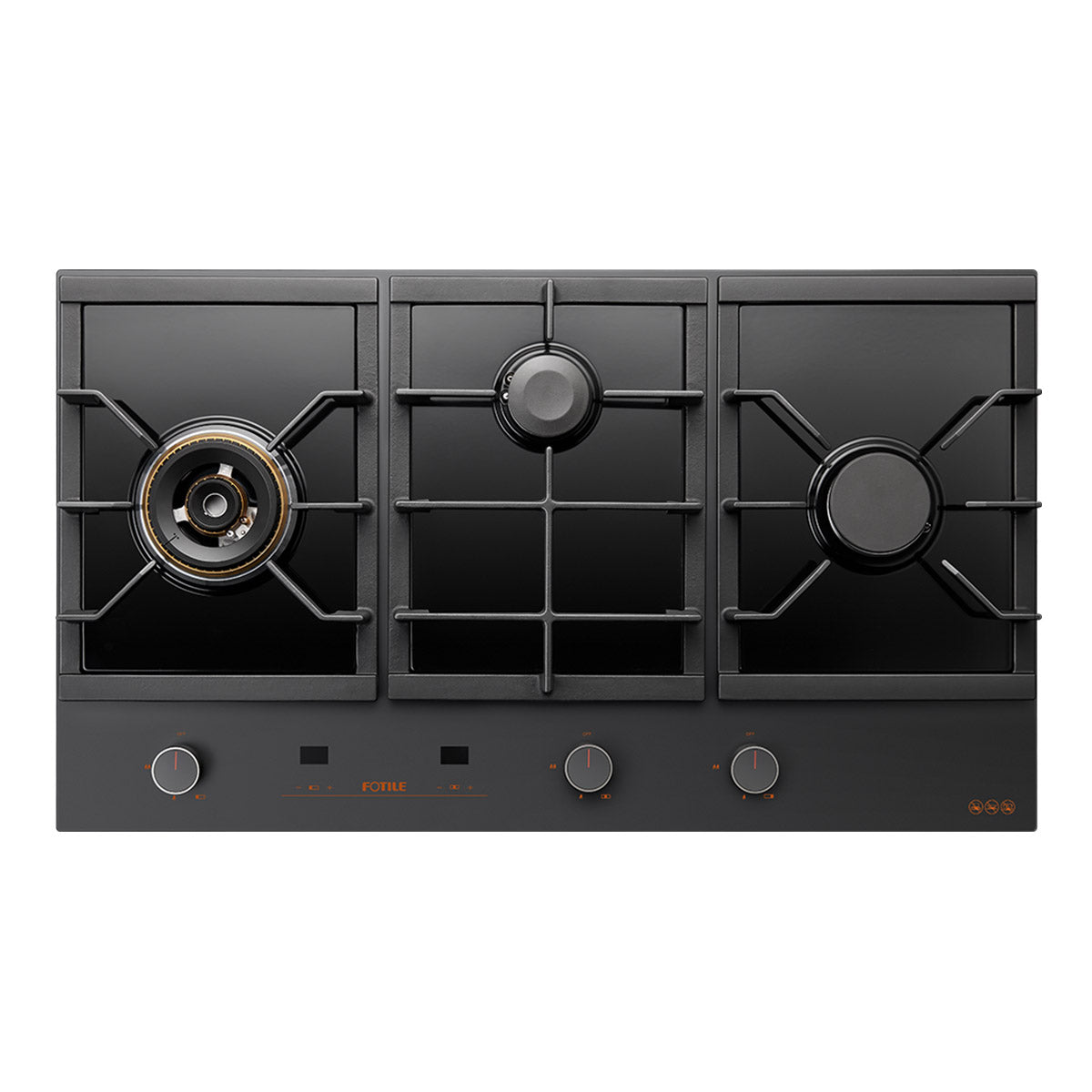 GLG90305-Y 600mm 3 Burner Black Glass Cooktoop Matte Grey