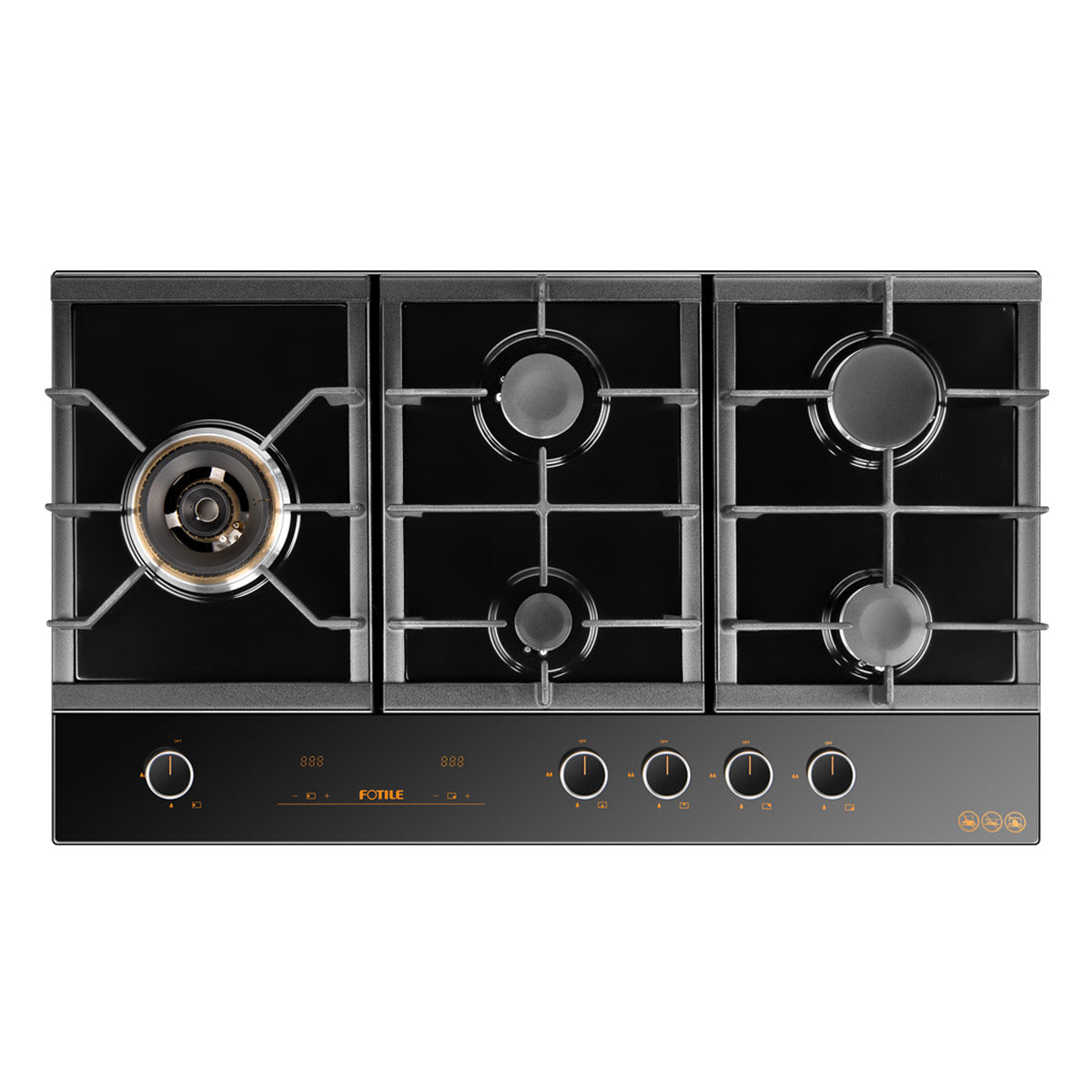 GLG90505 900mm 5 Burner Black Glass Cooktoop