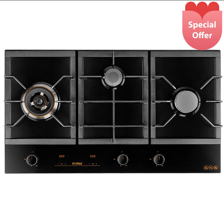 GLG90305 900mm 3 Burner Black Glass Cooktop