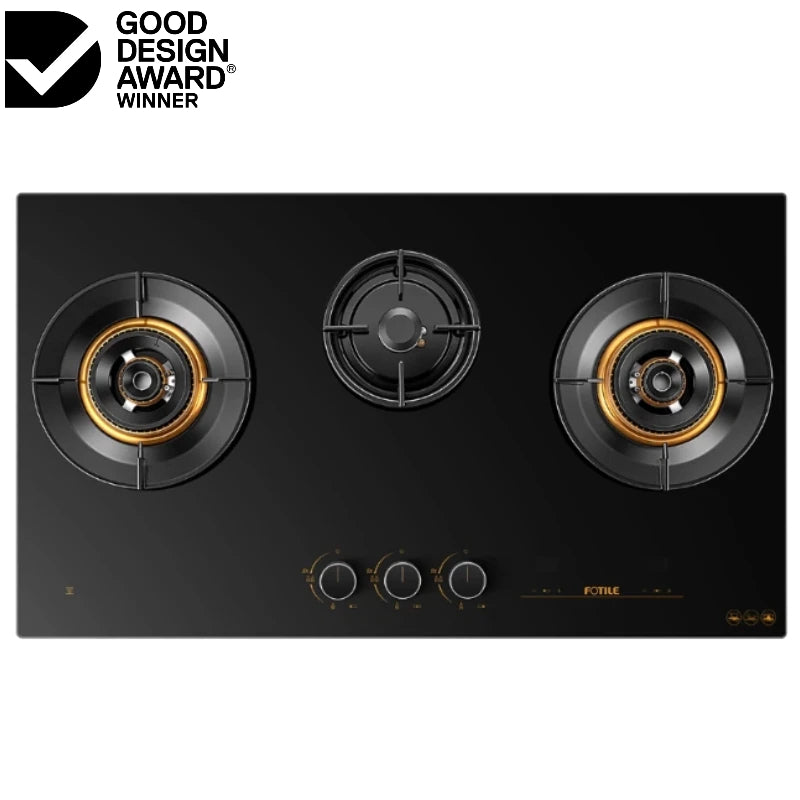 GLG90315 900mm 3 Burner Black Glass Hyper Flame Cooktop